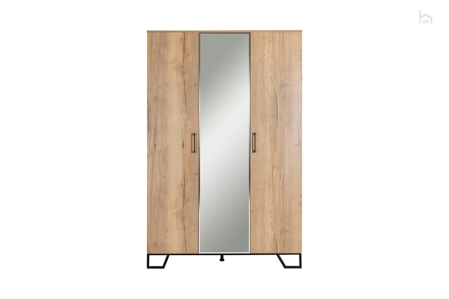  Шкаф распашной трехстворчатый с зеркалом Loft Дуб натуральный Галифакс/Черный муар - фото товара 2 из 3