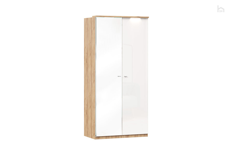  Шкаф распашной двустворчатый с зеркальной дверью Фиджи Дуб золотой/Белый - фото товара 1 из 3
