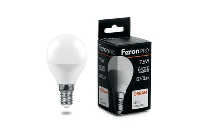 Лампа светодиодная Feron E14 7,5W 6400K матовая LB-1407 38073 - фото товара 1 из 1