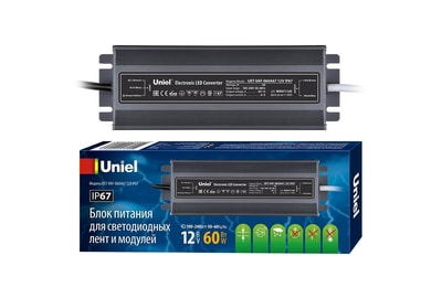 Блок питания Uniel 12V 60W IP67 5A UET-VAF-060A67 12V IP67 UL-00007575 - фото товара 1 из 1