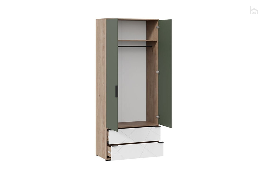  Шкаф распашной комбинированный для одежды Лео Гикори джексон/Белый матовый/Дымчатый зеленый - фото товара 2 из 3